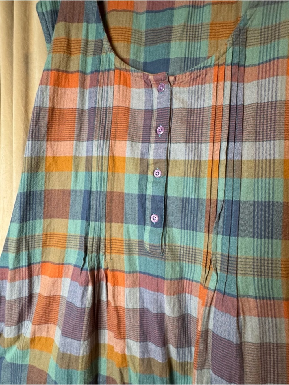 Expressions Vintage Plaid Maxi Dress Picnic Tie back buttons pleated XL - Picture 5 of 7